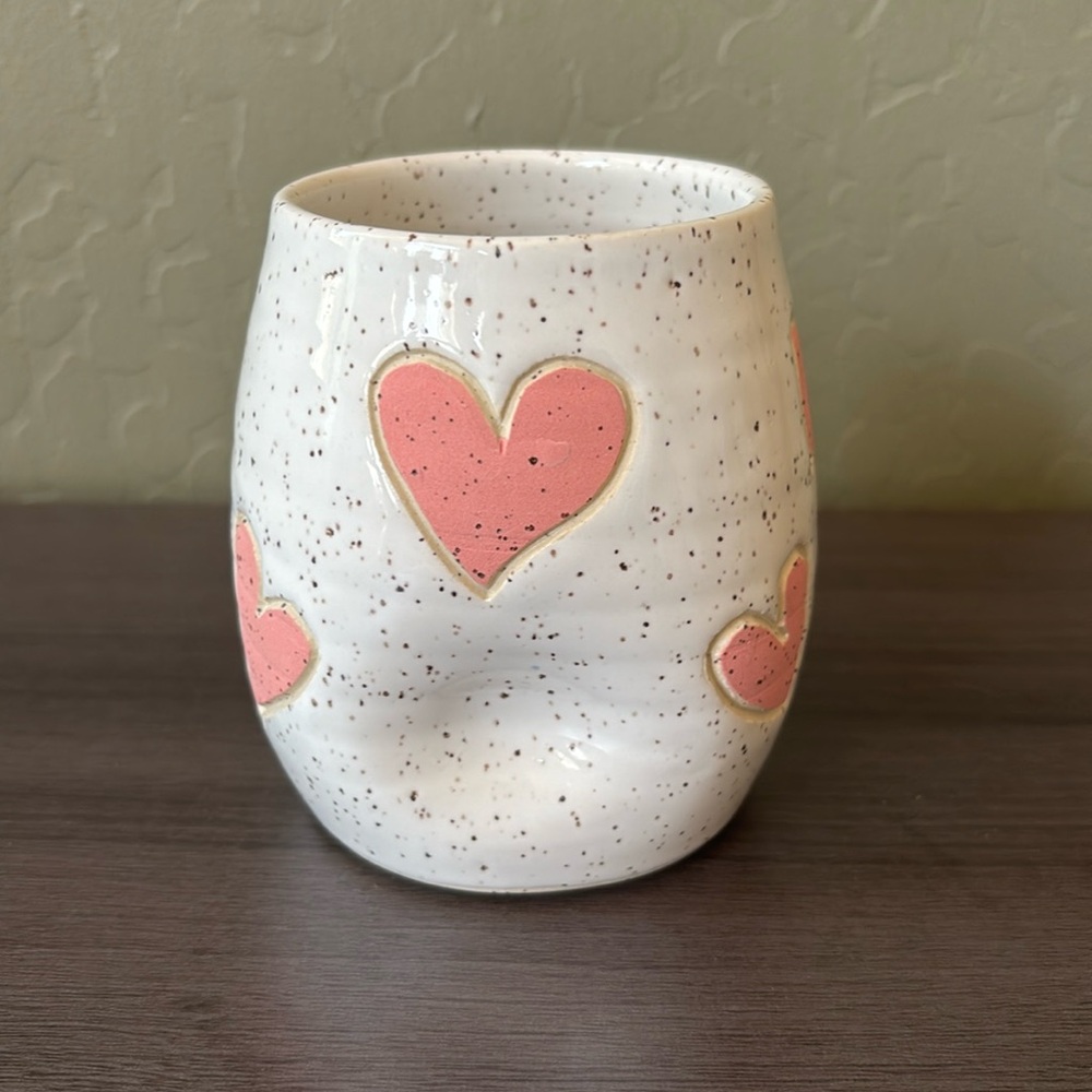 Handmade Ceramic Hearts Coffee Tea Thumb Mug NWT - Picture 5 of 7